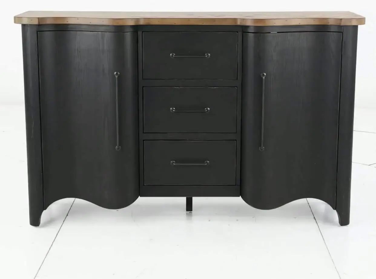Country Living Black and Oak Scalloped Door Chest-10