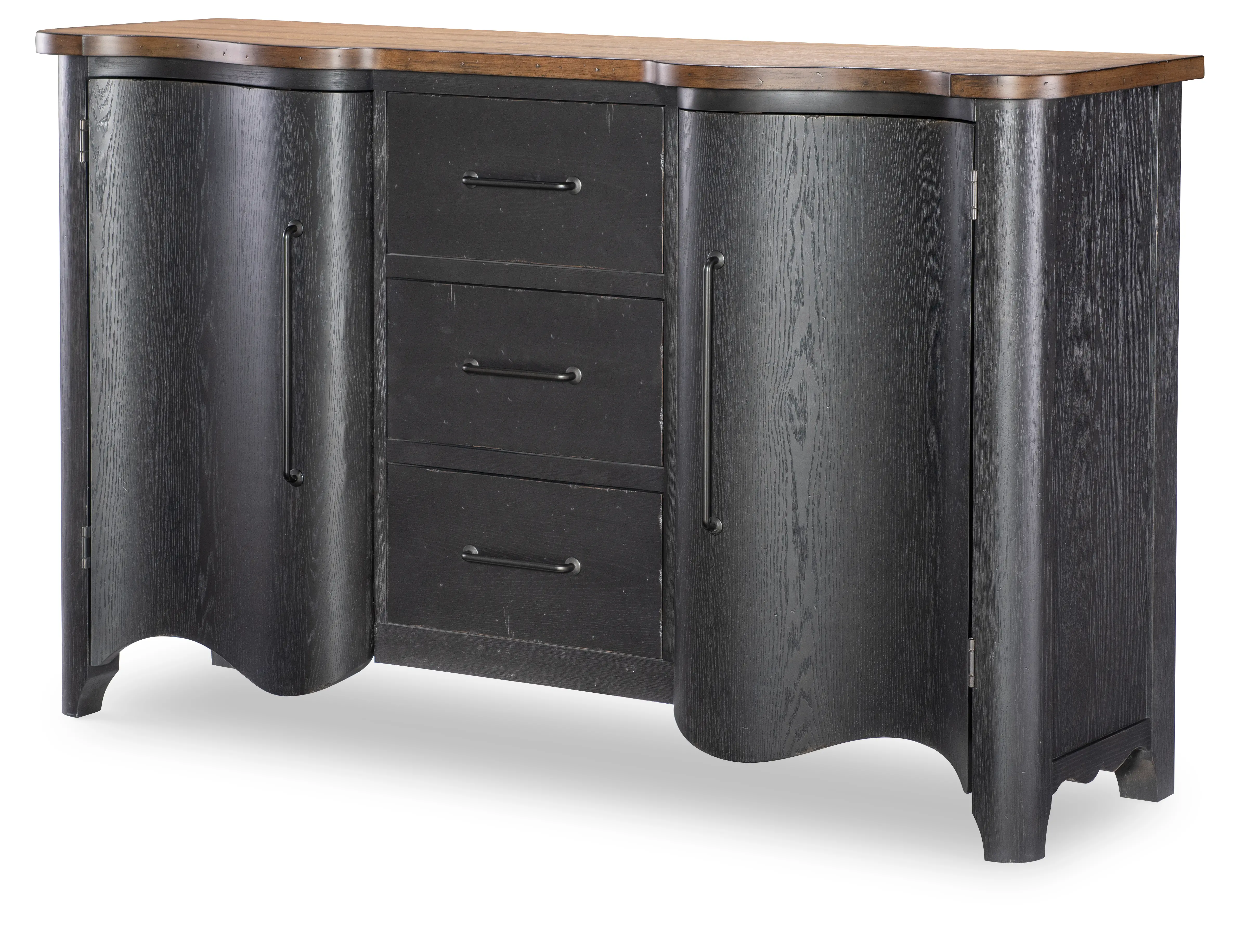 Country Living Black and Oak Scalloped Door Chest-4