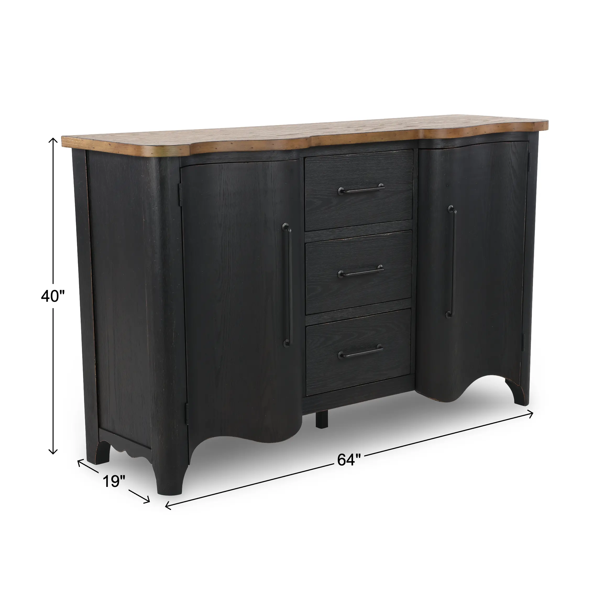 Country Living Black and Oak Scalloped Door Chest-3