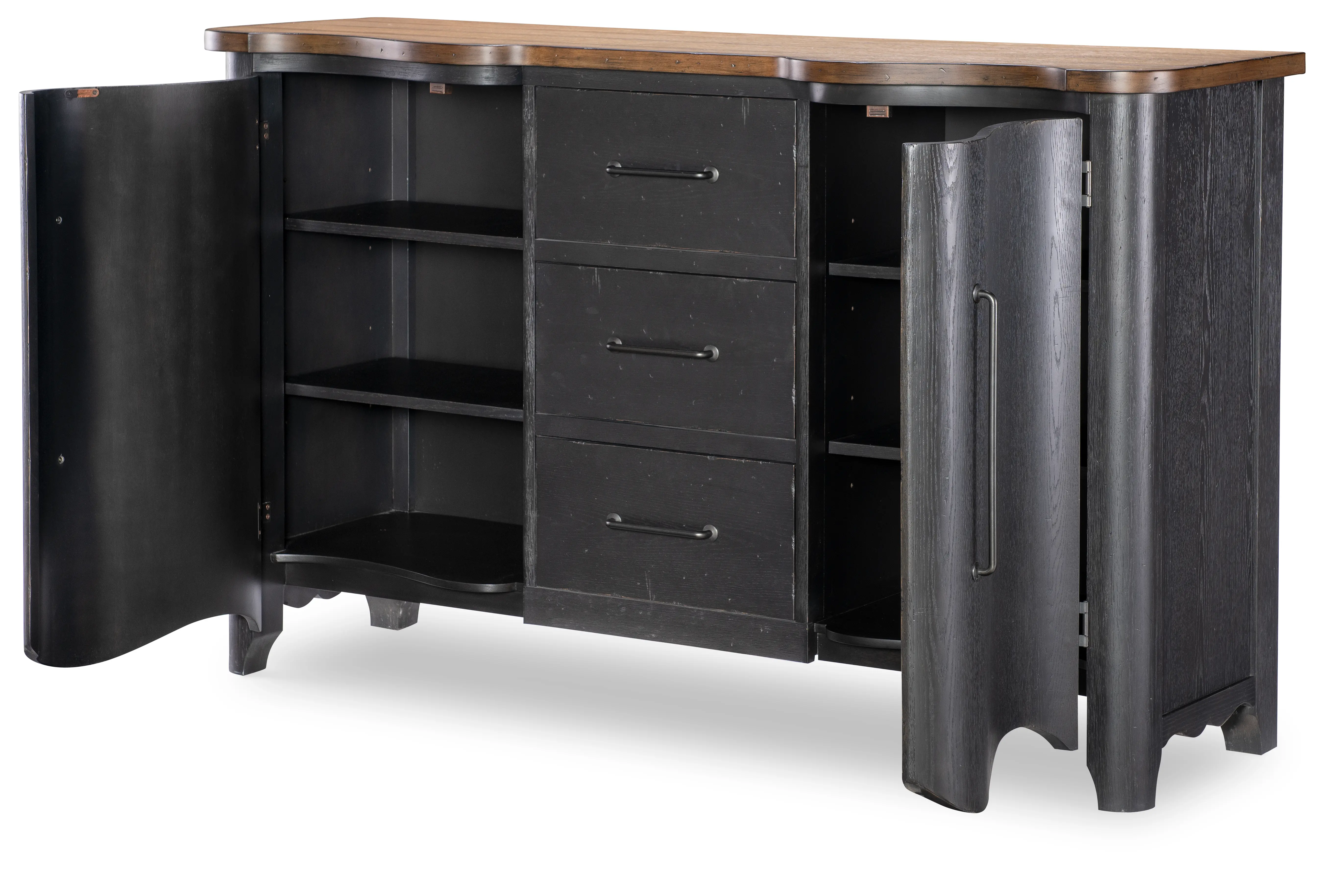 Country Living Black and Oak Scalloped Door Chest-5
