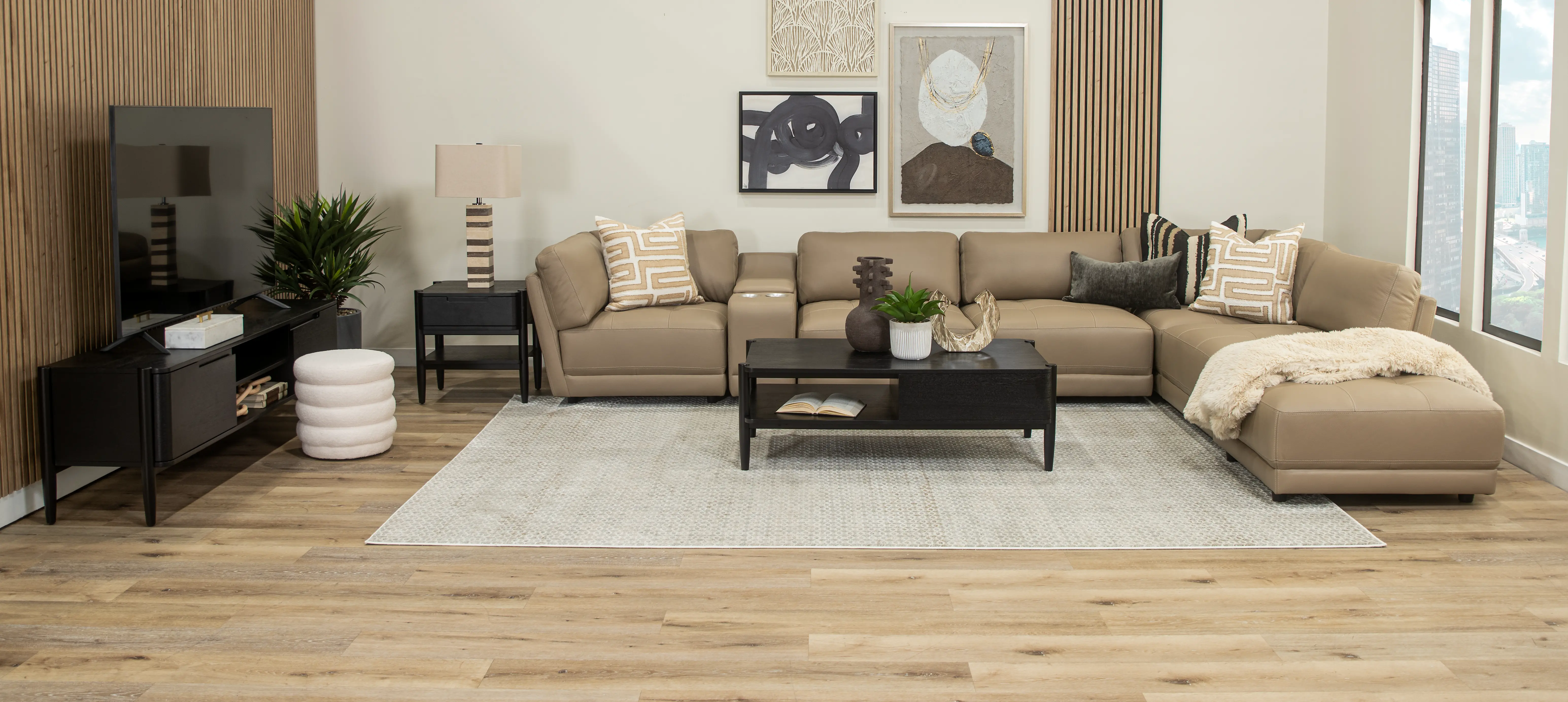 Nexus Cappuccino Brown Leather Ottoman-2