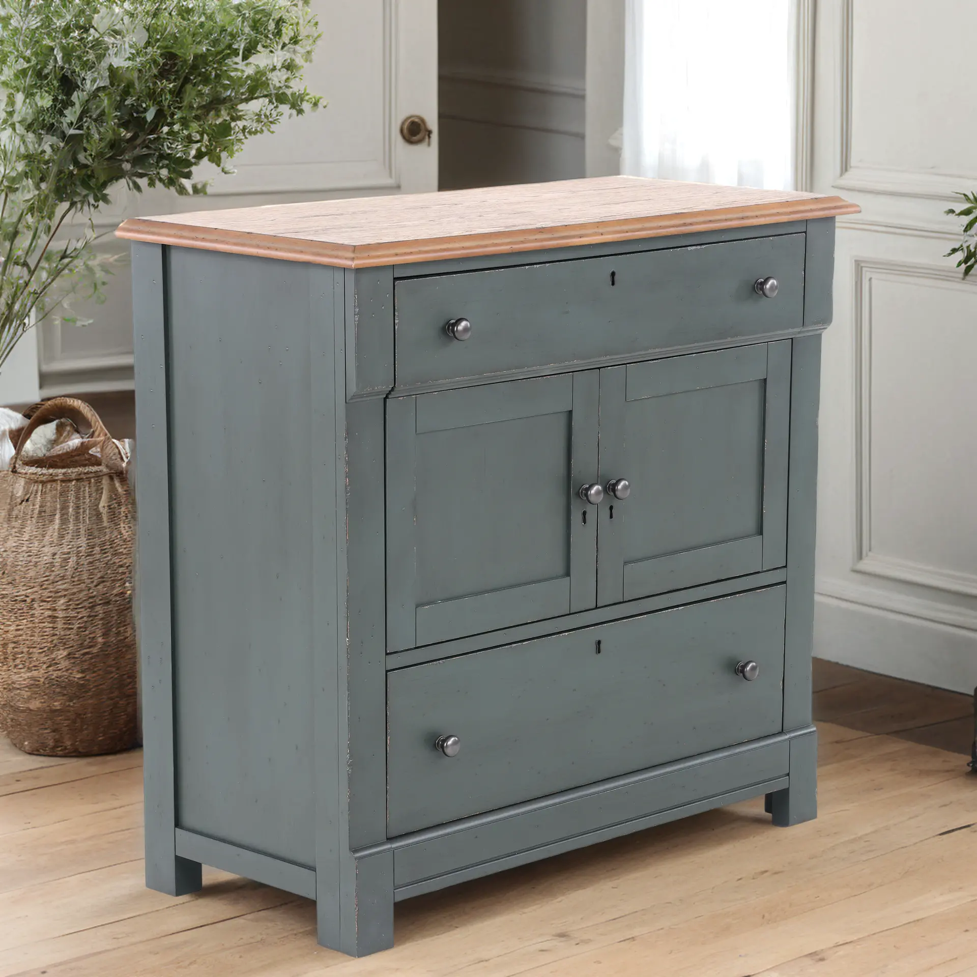 Country Living Oak and Green Washstand Accent Chest-2