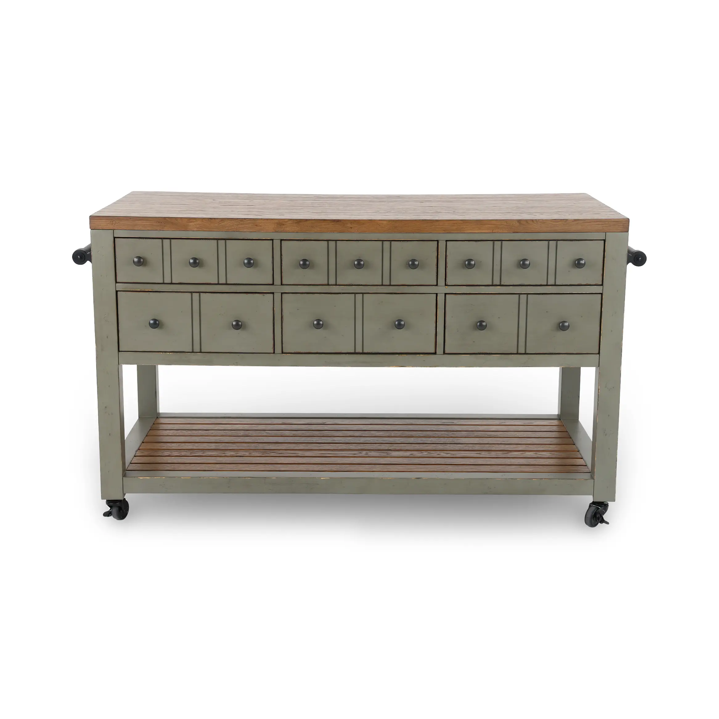 Country Living Oak and Moss Green Kitchen Island-1
