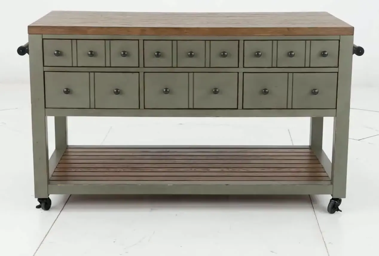 Country Living Oak and Moss Green Kitchen Island-11