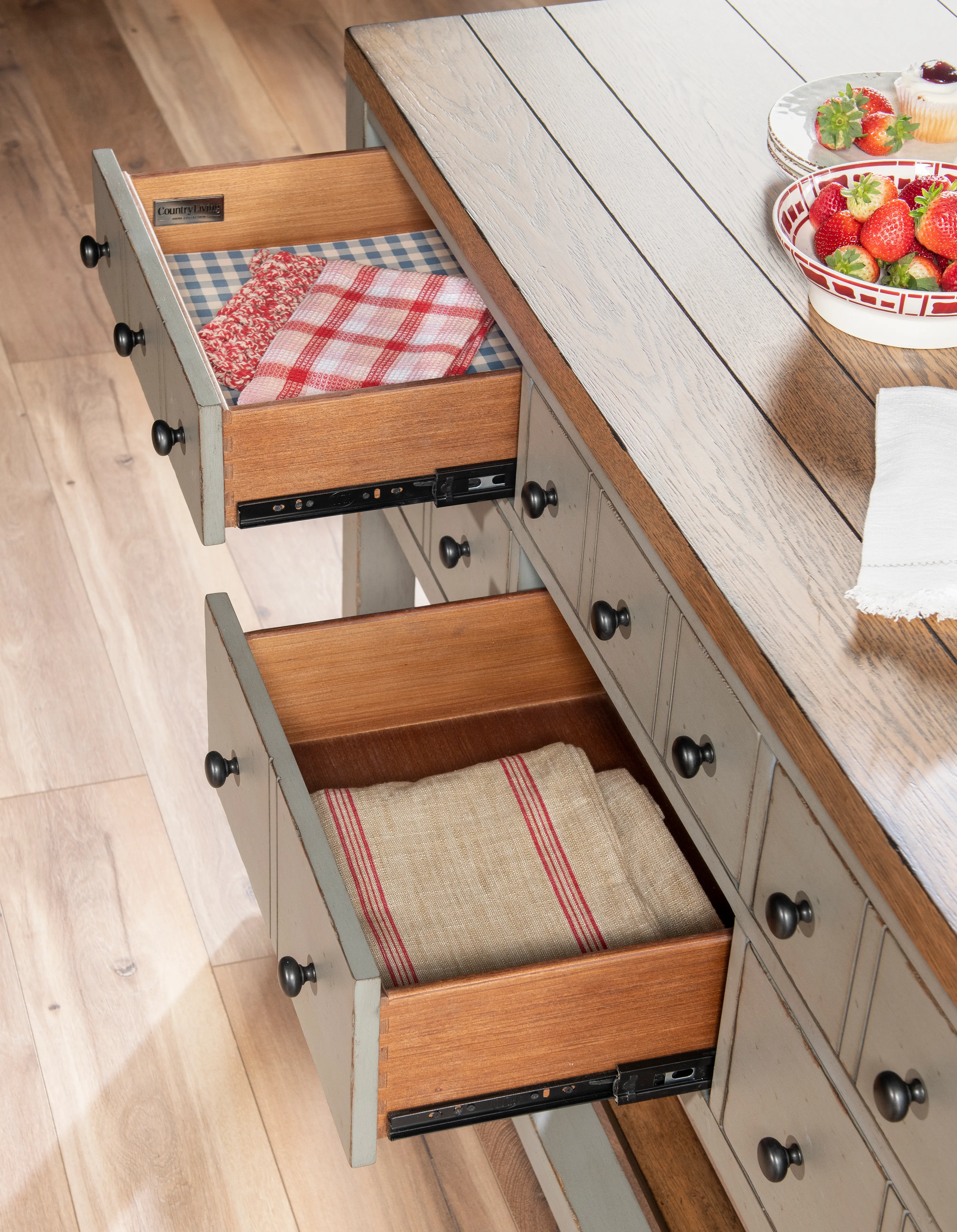 Country Living Oak and Moss Green Kitchen Island-13