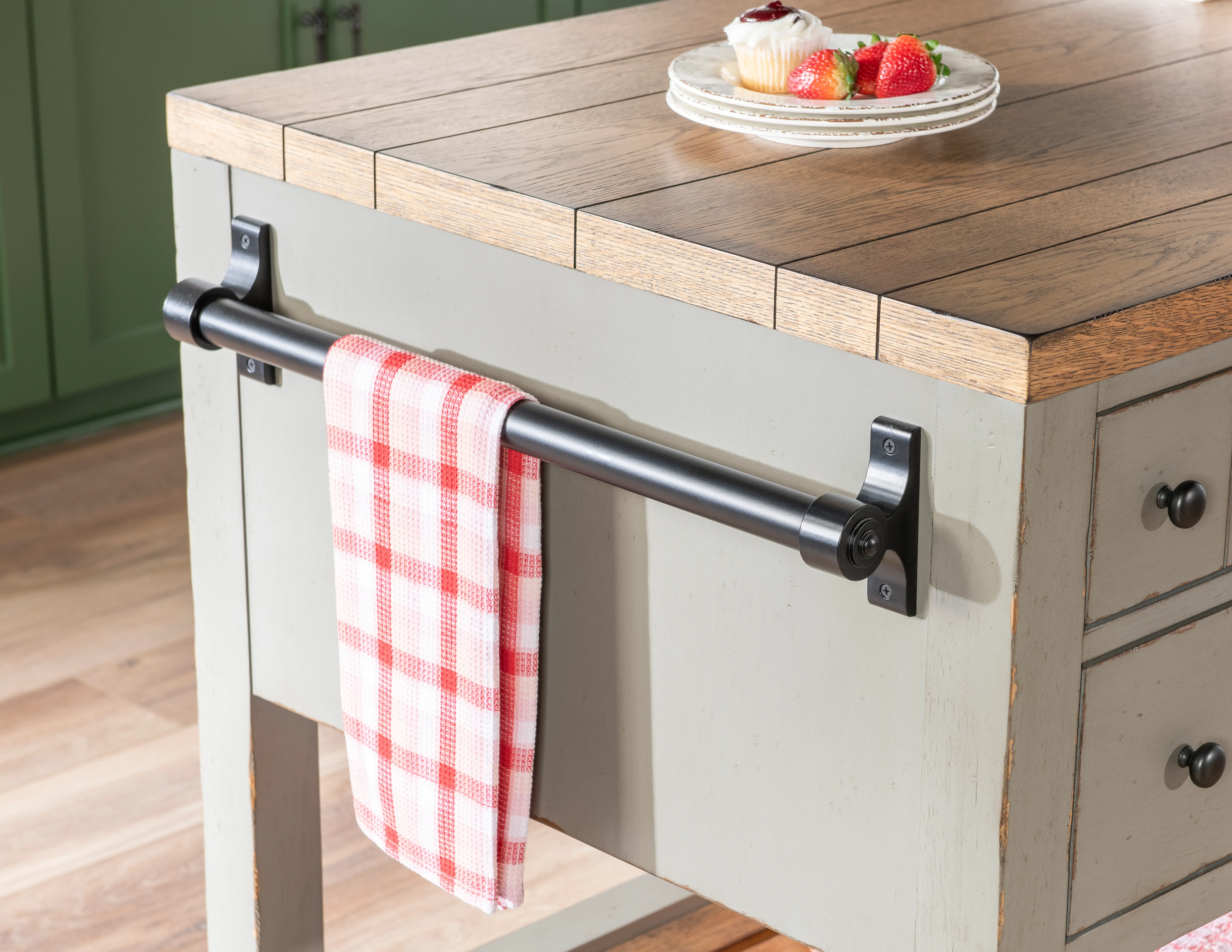 Country Living Oak and Moss Green Kitchen Island-14