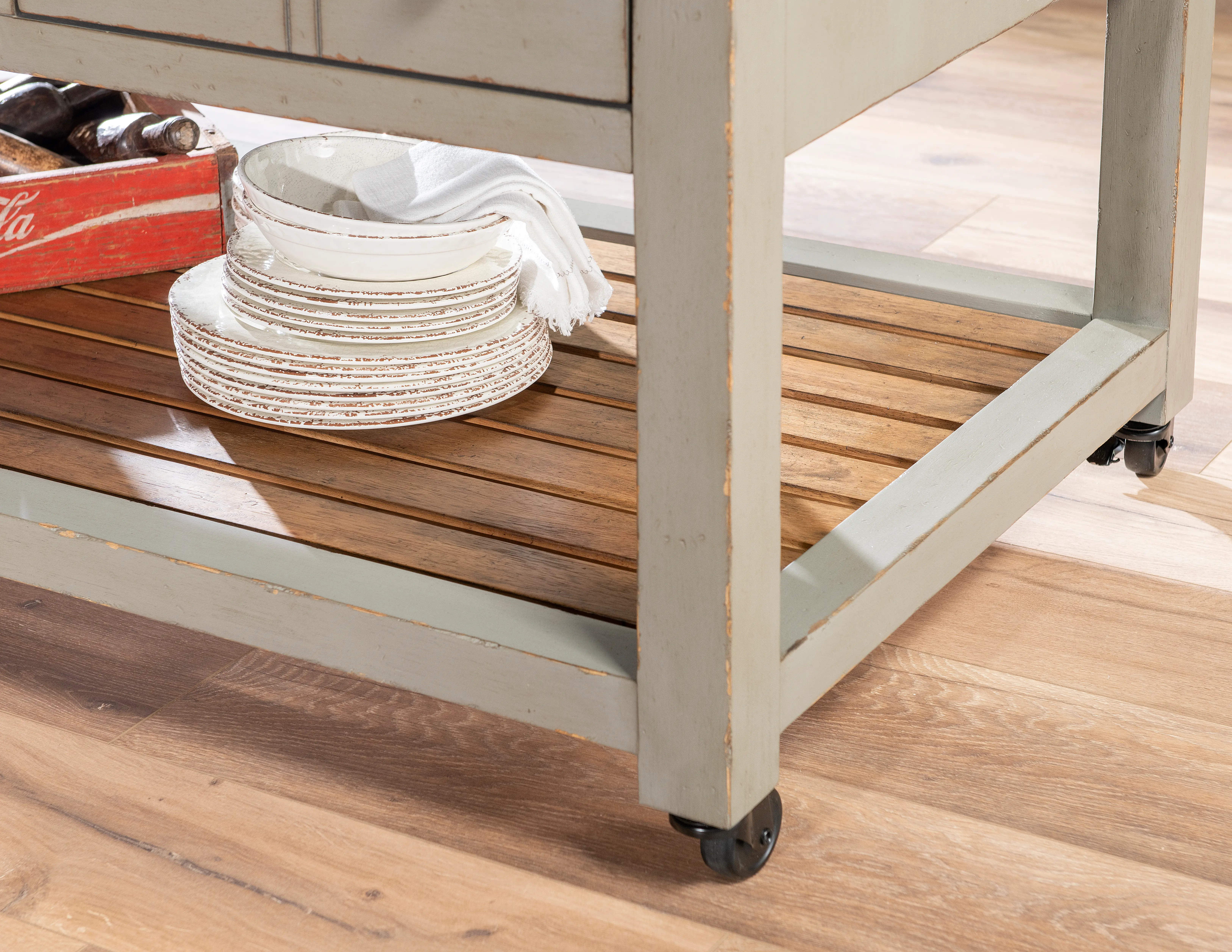 Country Living Oak and Moss Green Kitchen Island-15