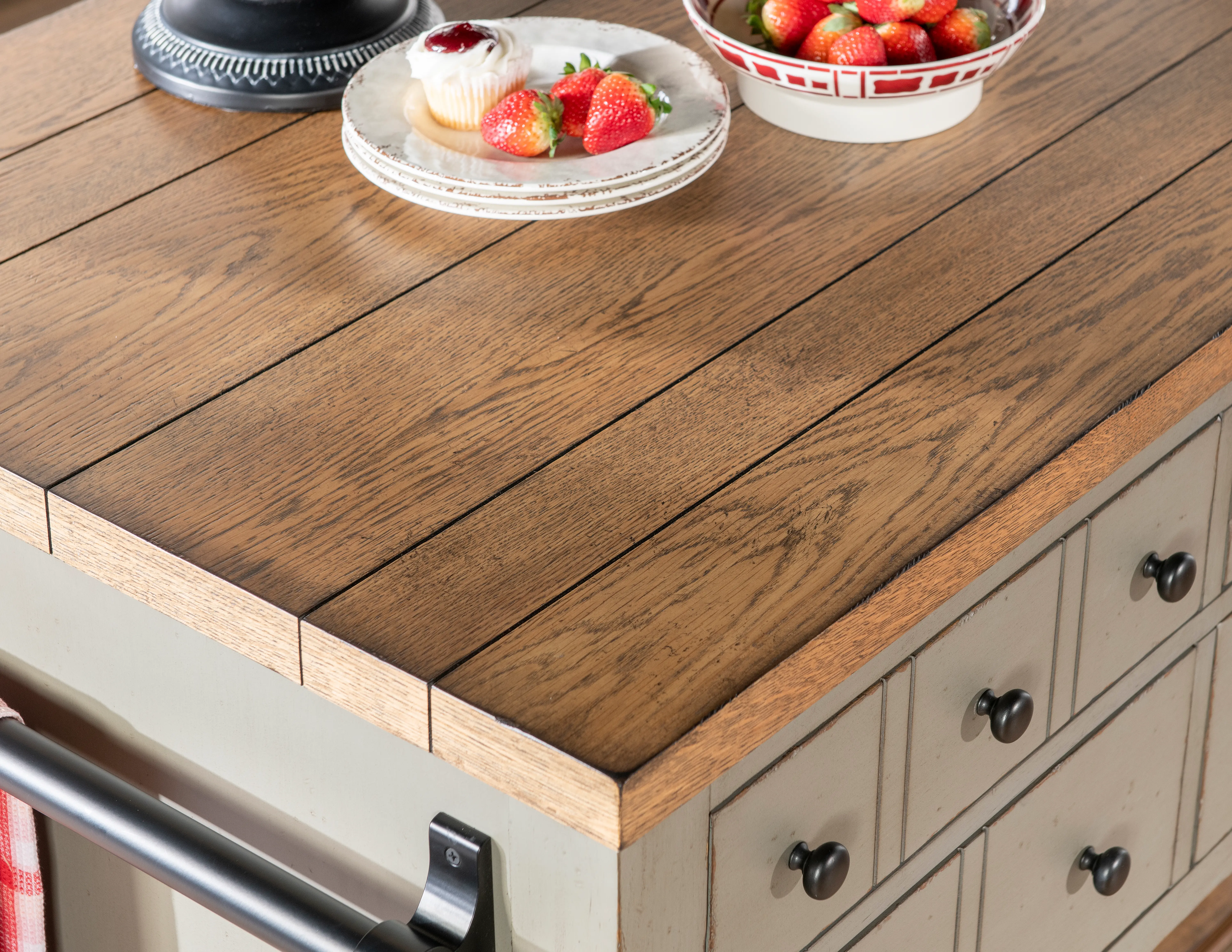 Country Living Oak and Moss Green Kitchen Island-16