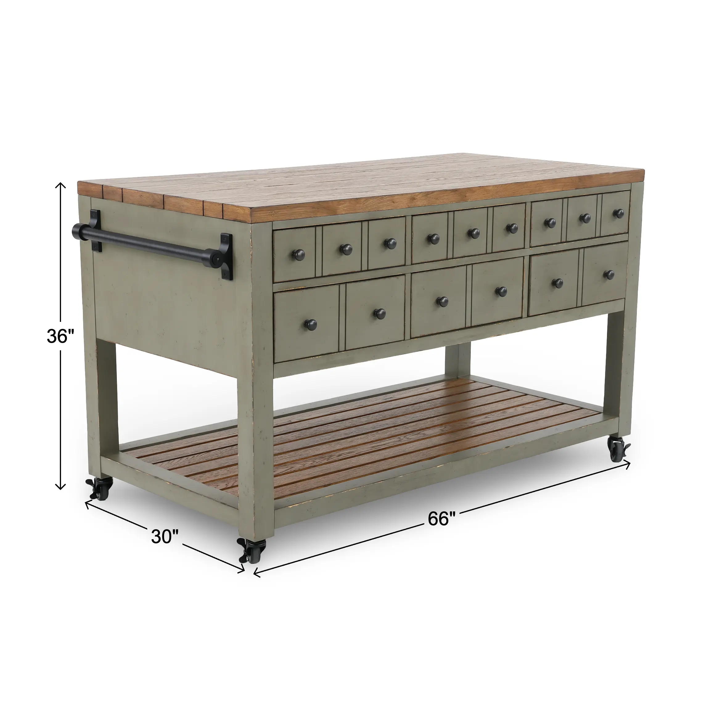 Country Living Oak and Moss Green Kitchen Island-3