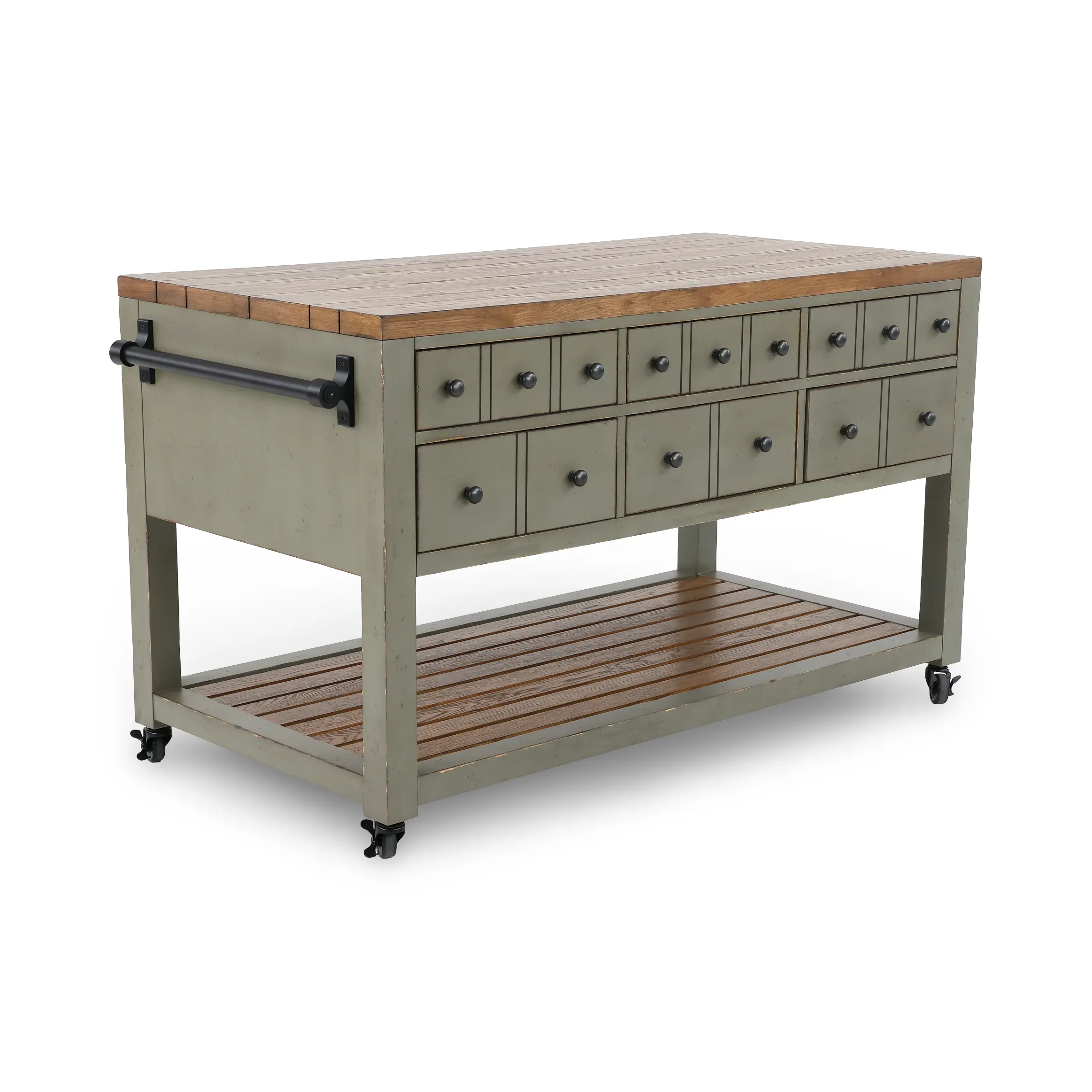 Country Living Oak and Moss Green Kitchen Island-5