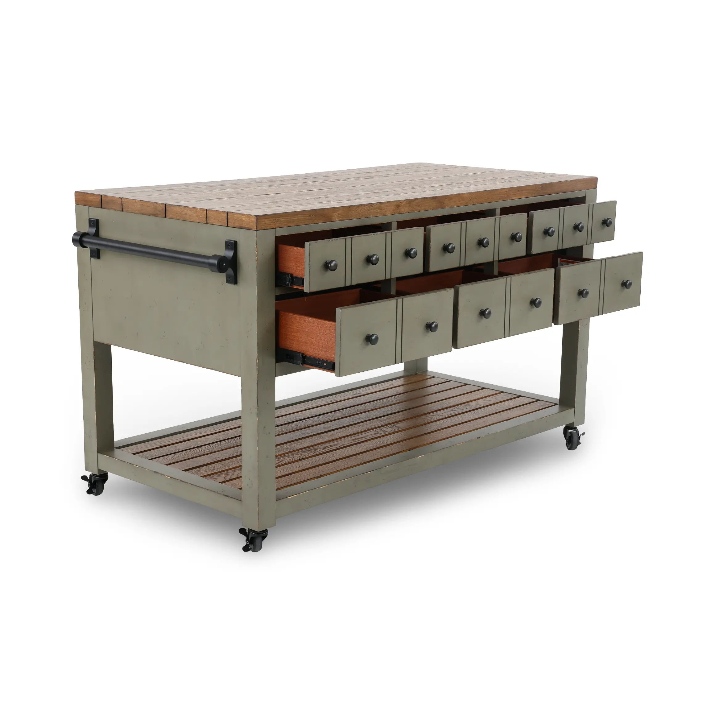 Country Living Oak and Moss Green Kitchen Island-6