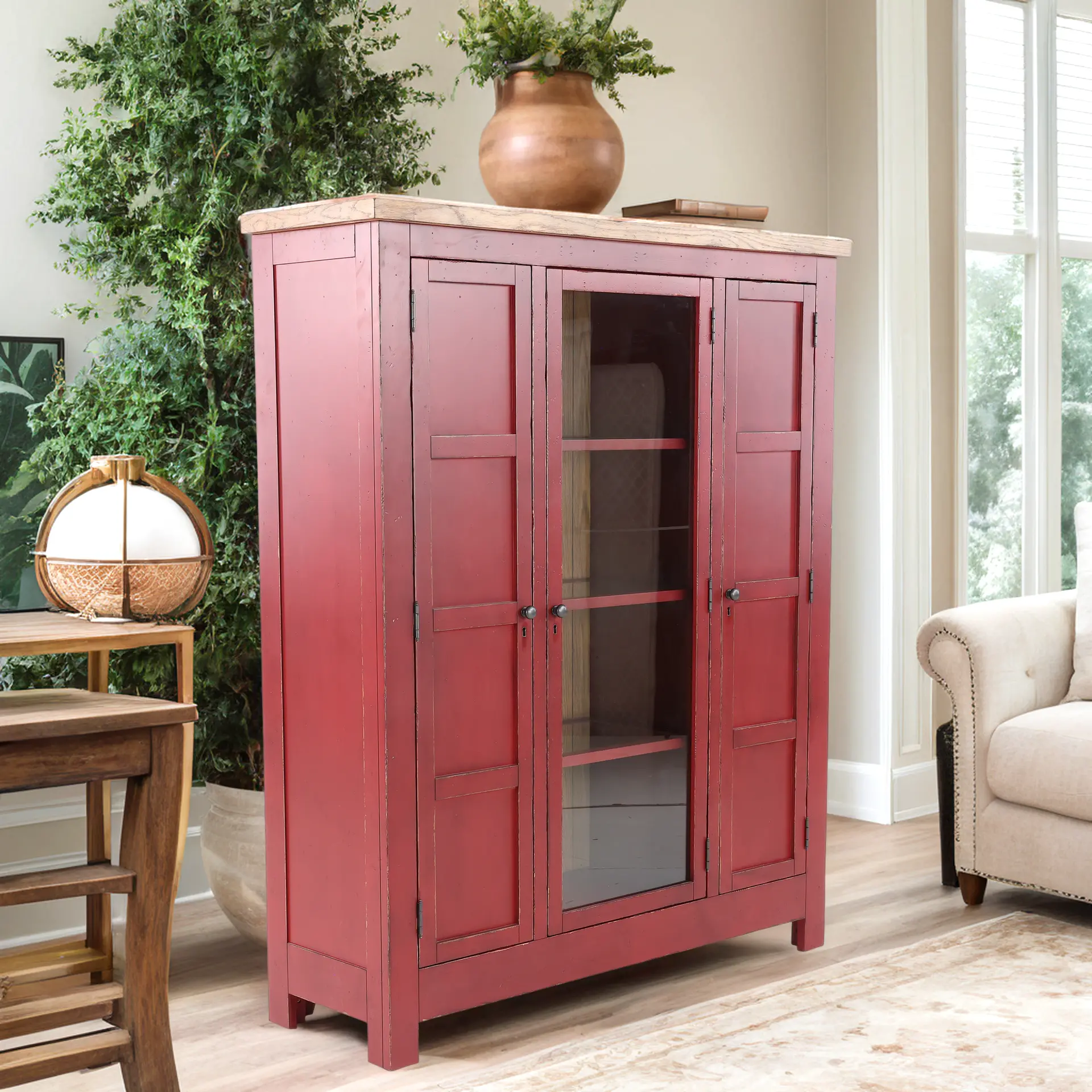 Country Living Red Pie Safe Cabinet-12