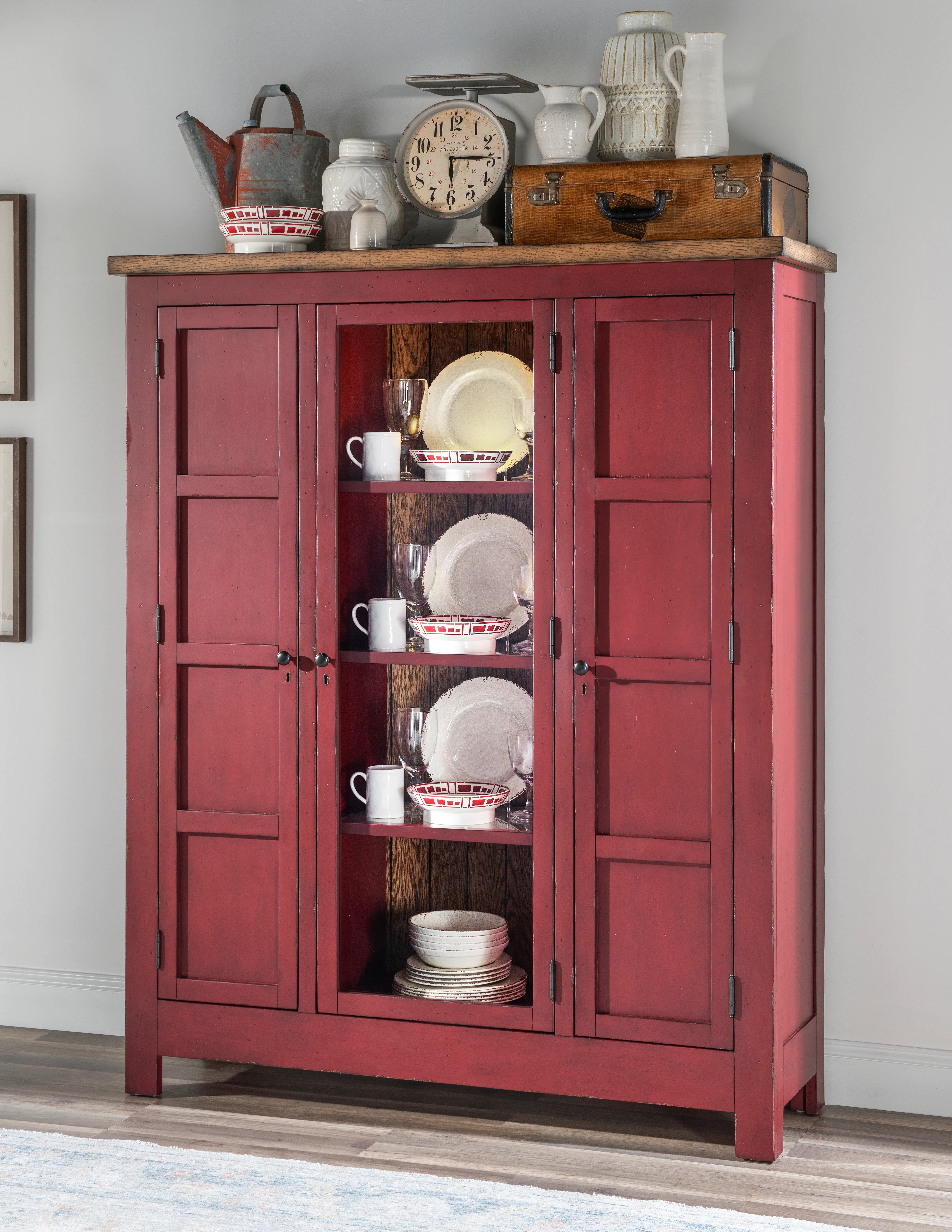 Country Living Red Pie Safe Cabinet-2
