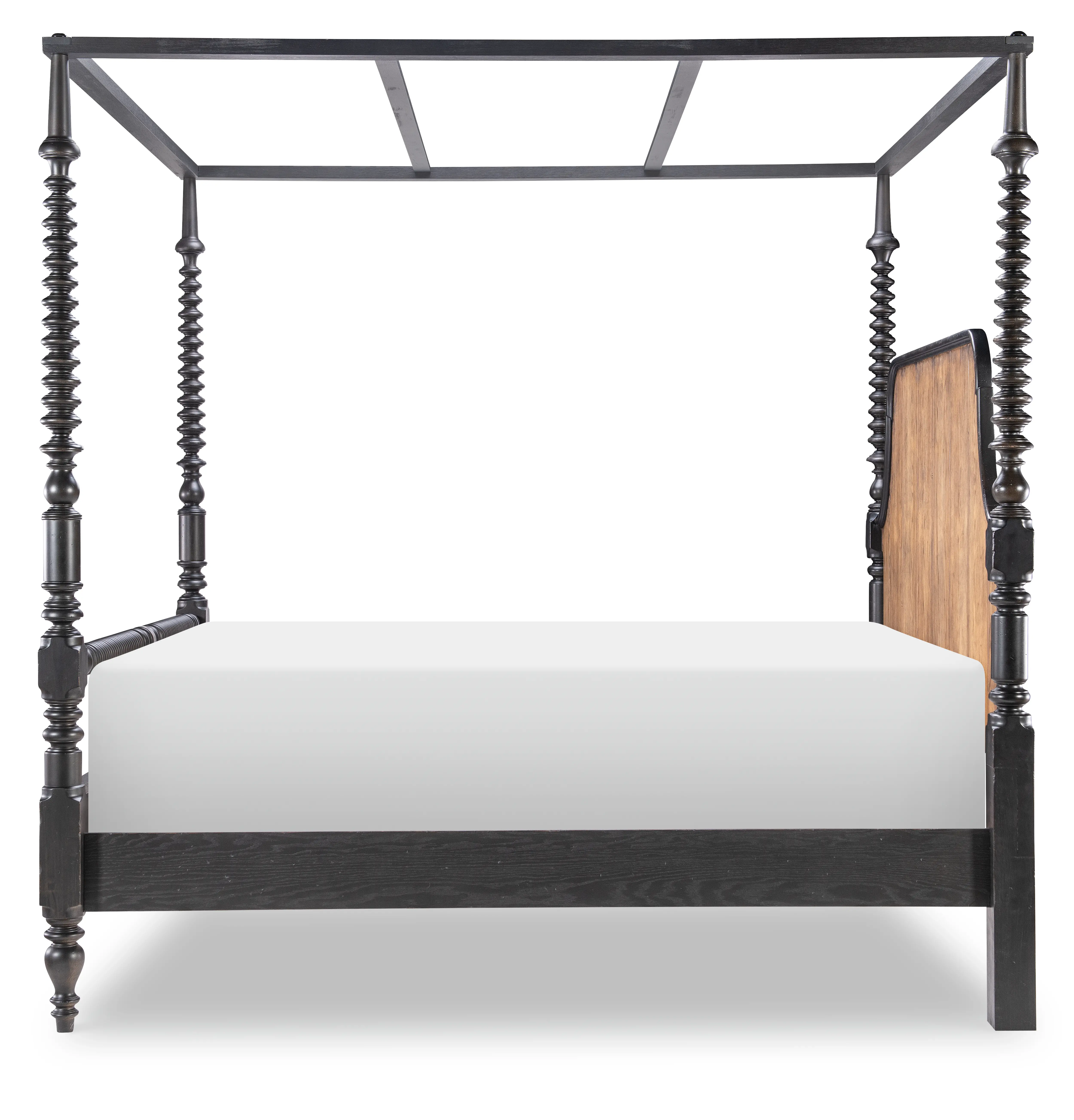 Country Living Black and Oak Queen Bobbin Canopy Bed-4