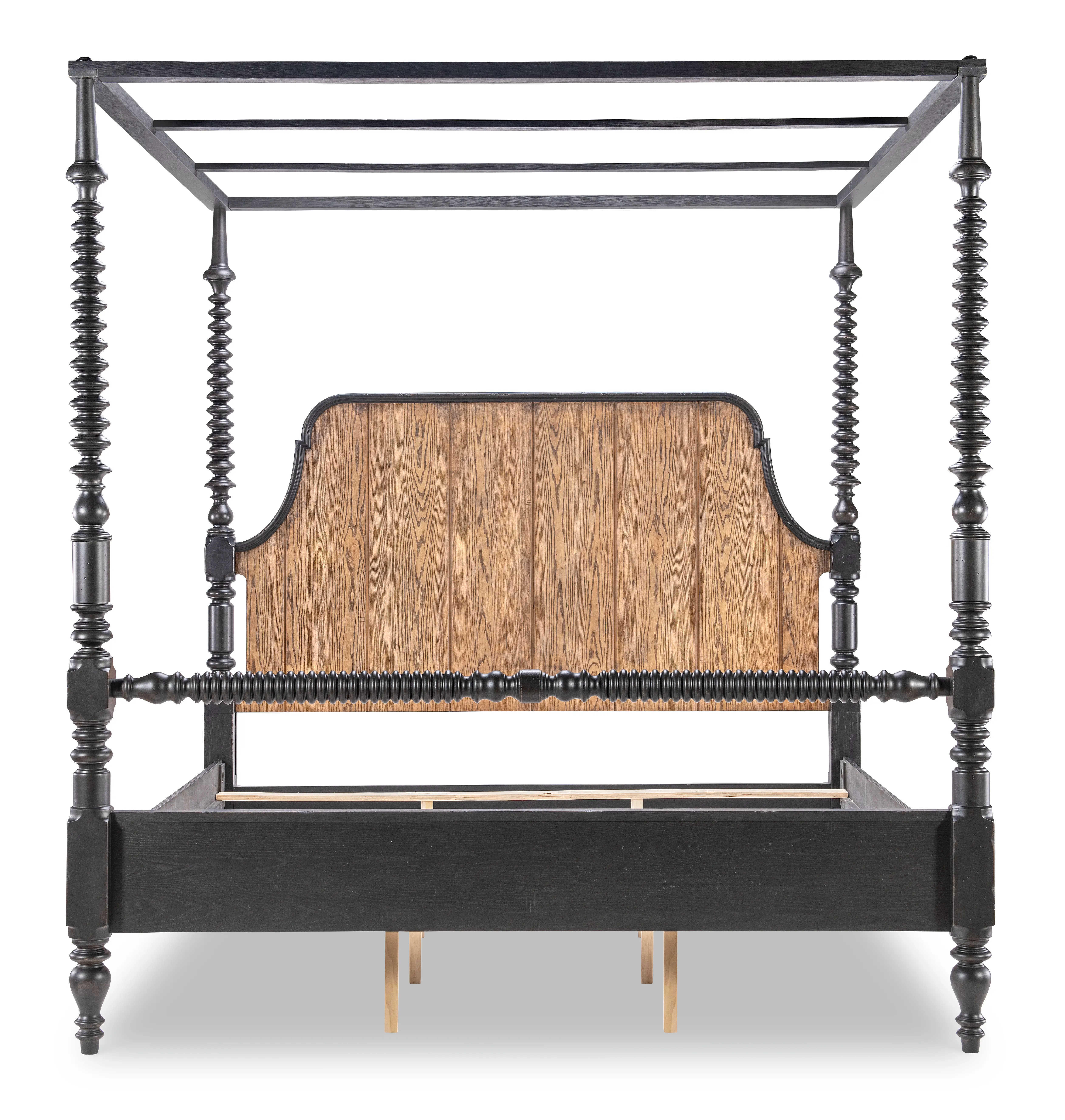 Country Living Black and Oak Queen Bobbin Canopy Bed-6