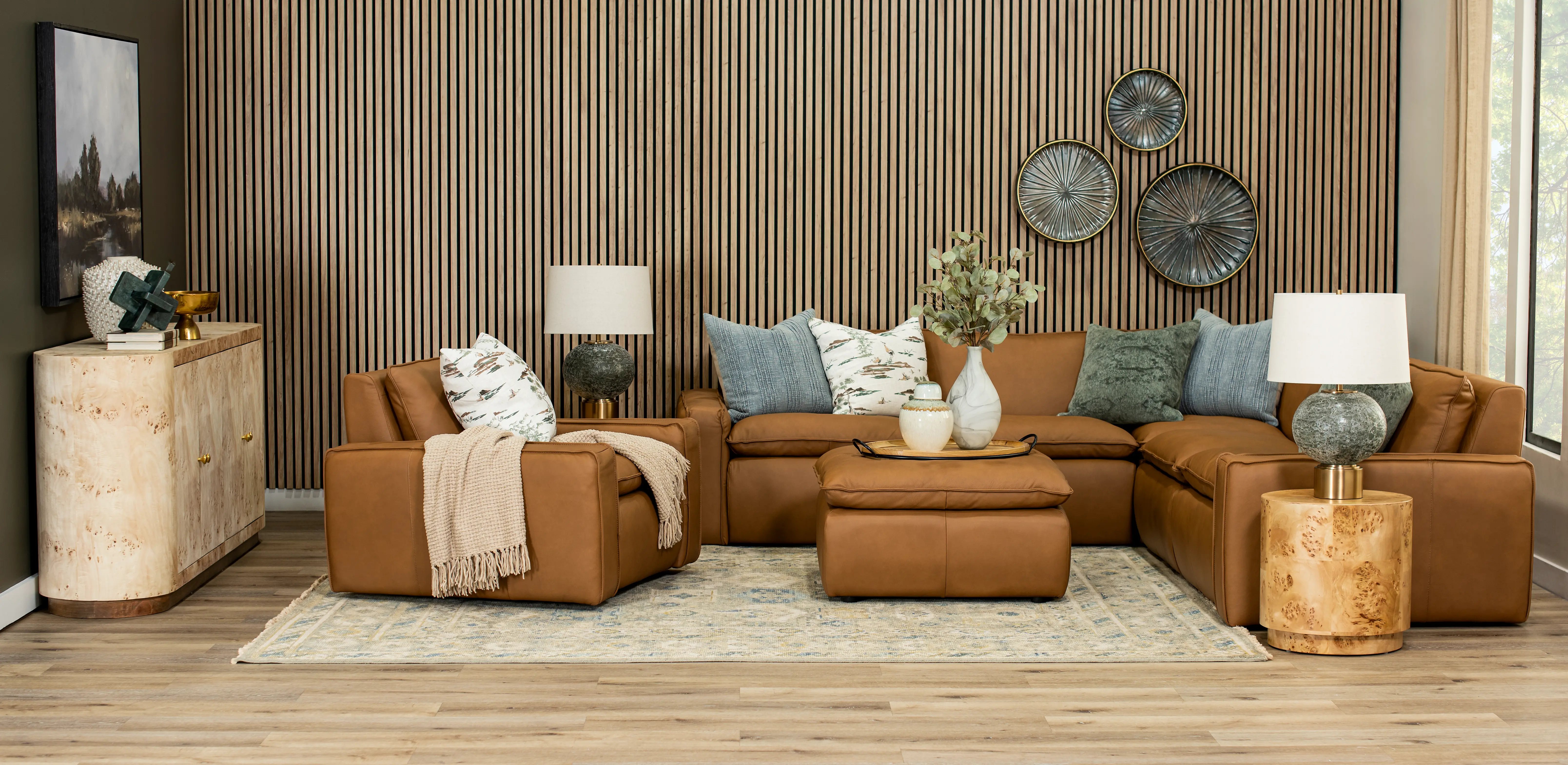 Oslo Tan Leather 5 Piece Sectional-2