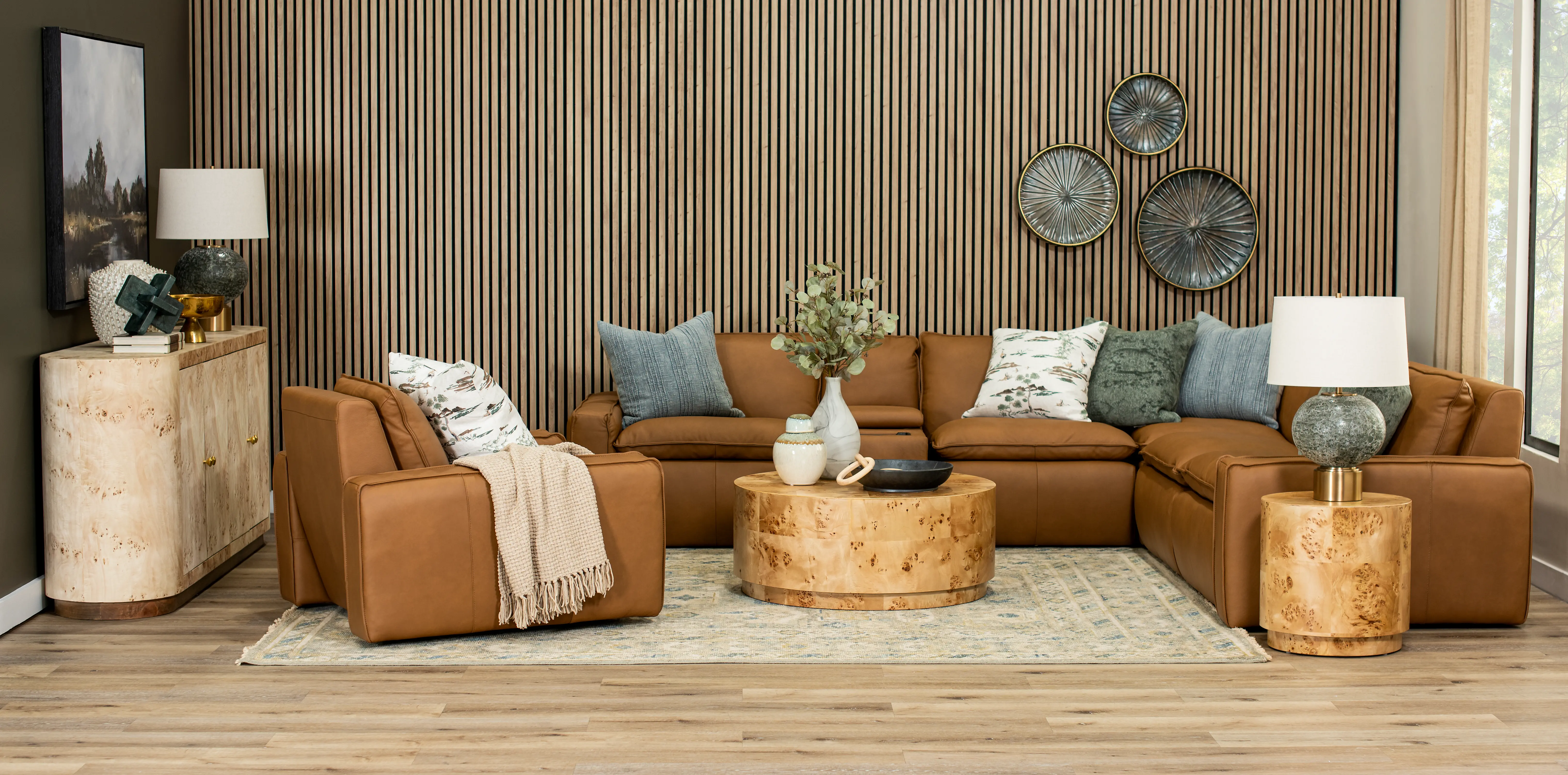 Oslo Antelope Tan Leather 6-Piece Sectional with Console-2