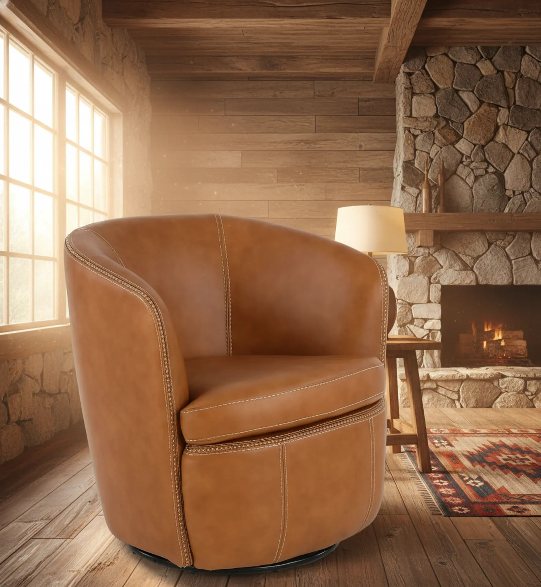 Barolo Vintage Carmel Leather Swivel Club Chair-2