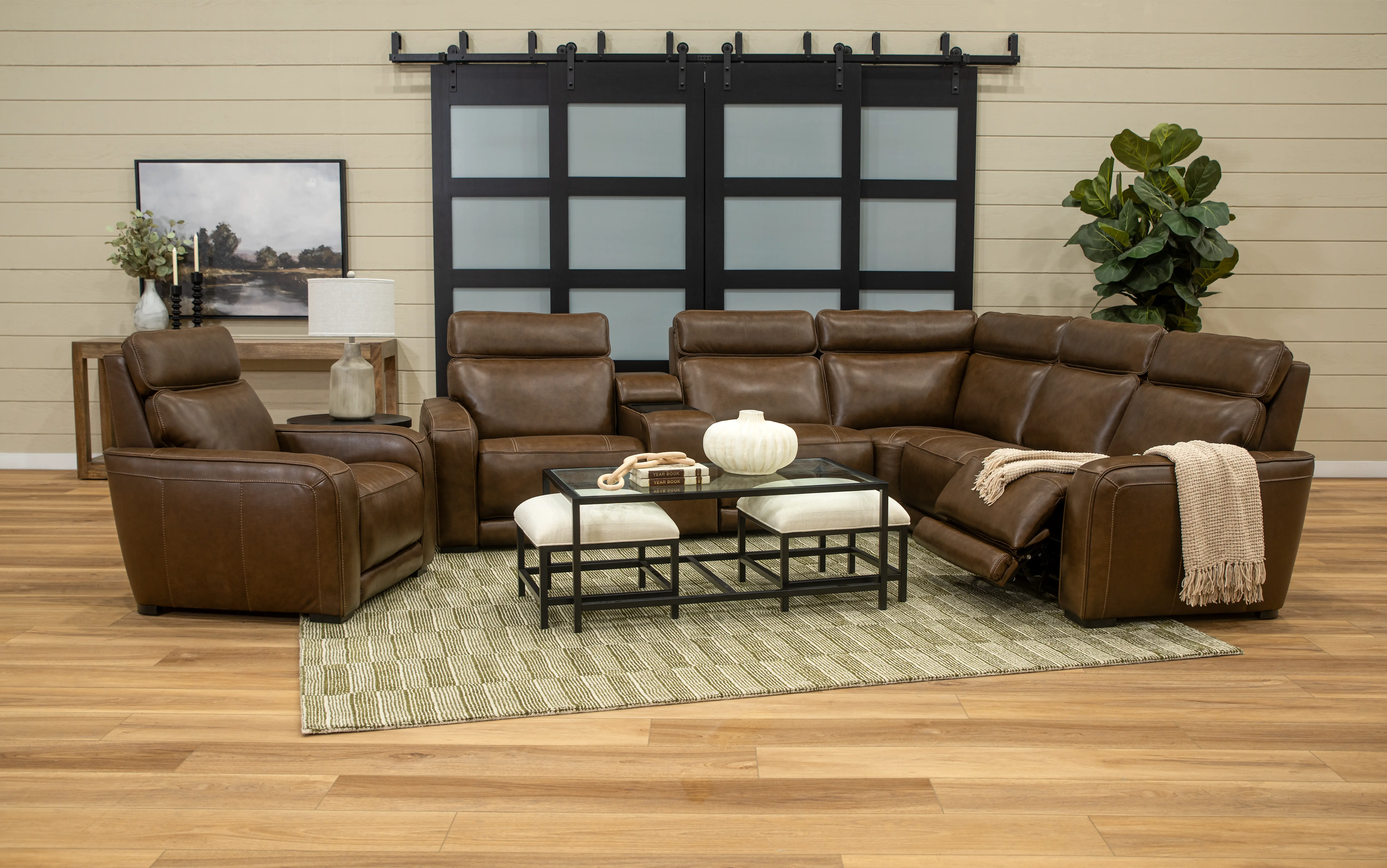Zeppelin Brown 6-Piece Power Reclining Sectional with Bluetooth Audio System-2