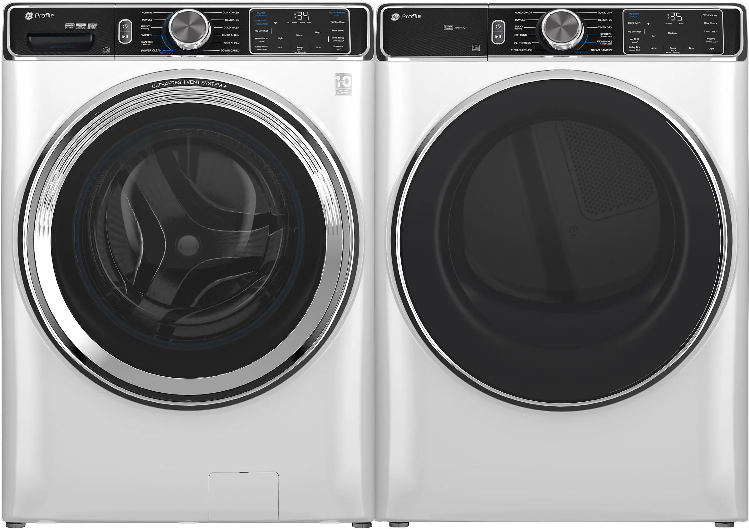 .GE-W/W-870-ELE-PR GE 870 Front Load Electric Washer and Dryer Set - White-1