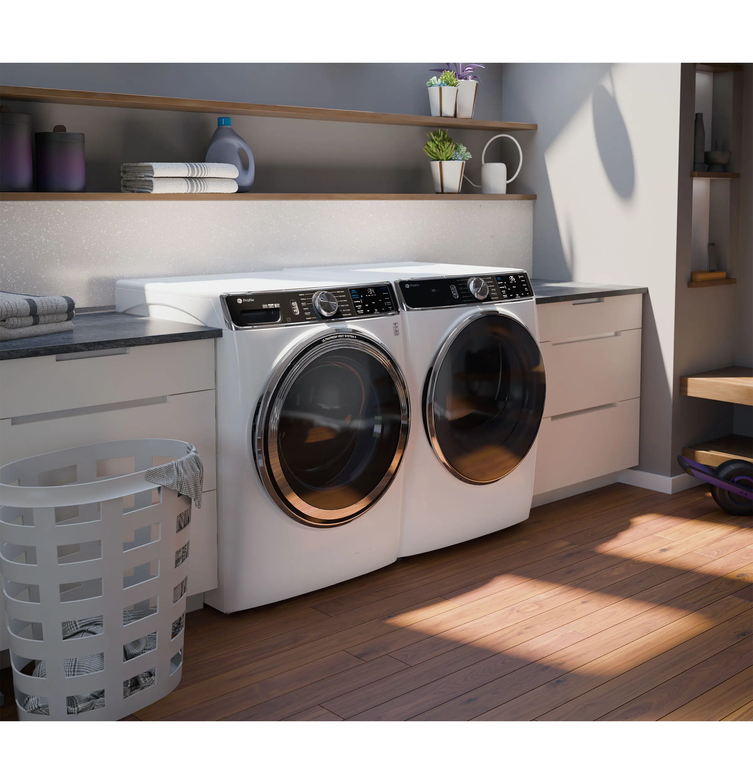.GE-W/W-870-GAS-PR GE 870 Front Load Gas Washer and Dryer Set - White-2