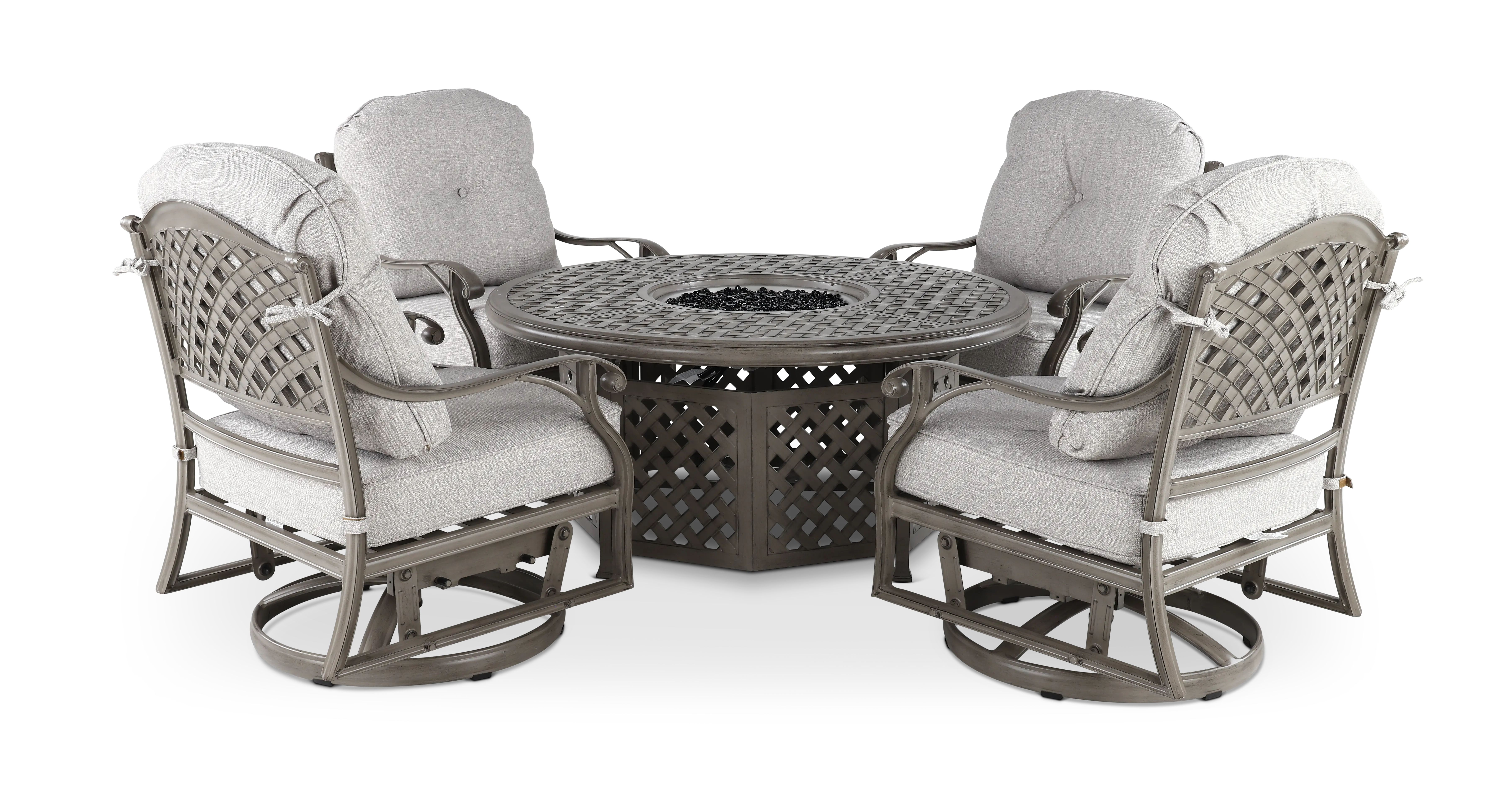 Macan 5 Piece Gray and Off-White Patio Fire Pit Set-1