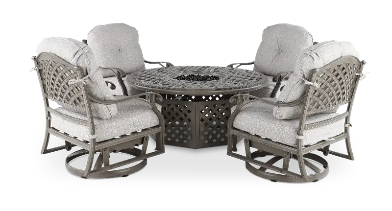 Macan 5 Piece Gray and Off-White Patio Fire Pit Set