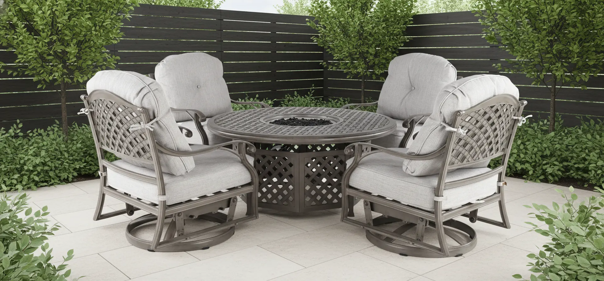 Macan 5 Piece Gray and Off-White Patio Fire Pit Set-2
