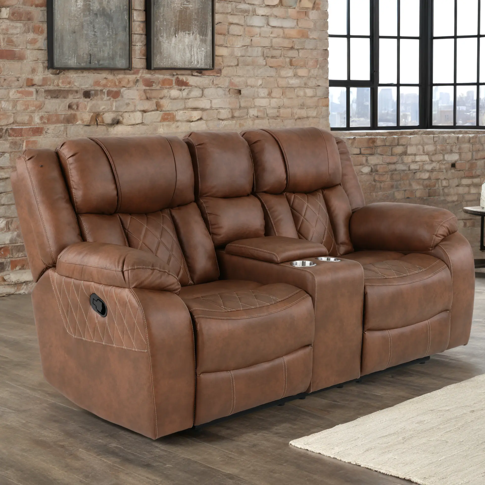 Lux Brown Reclining Loveseat with Console-2