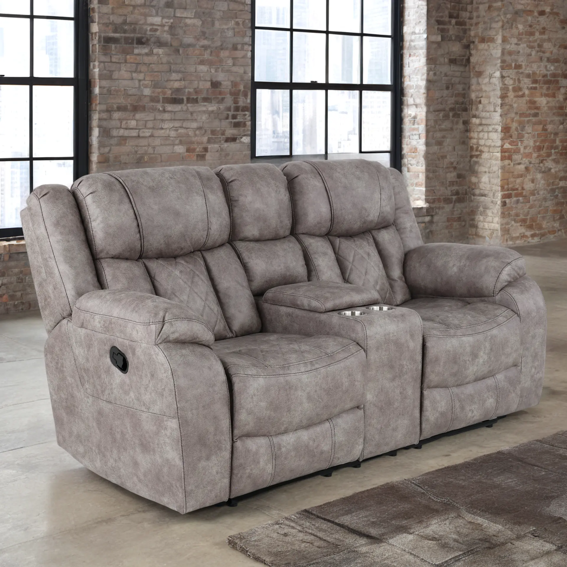 Lux Gray Reclining Loveseat with Console-2