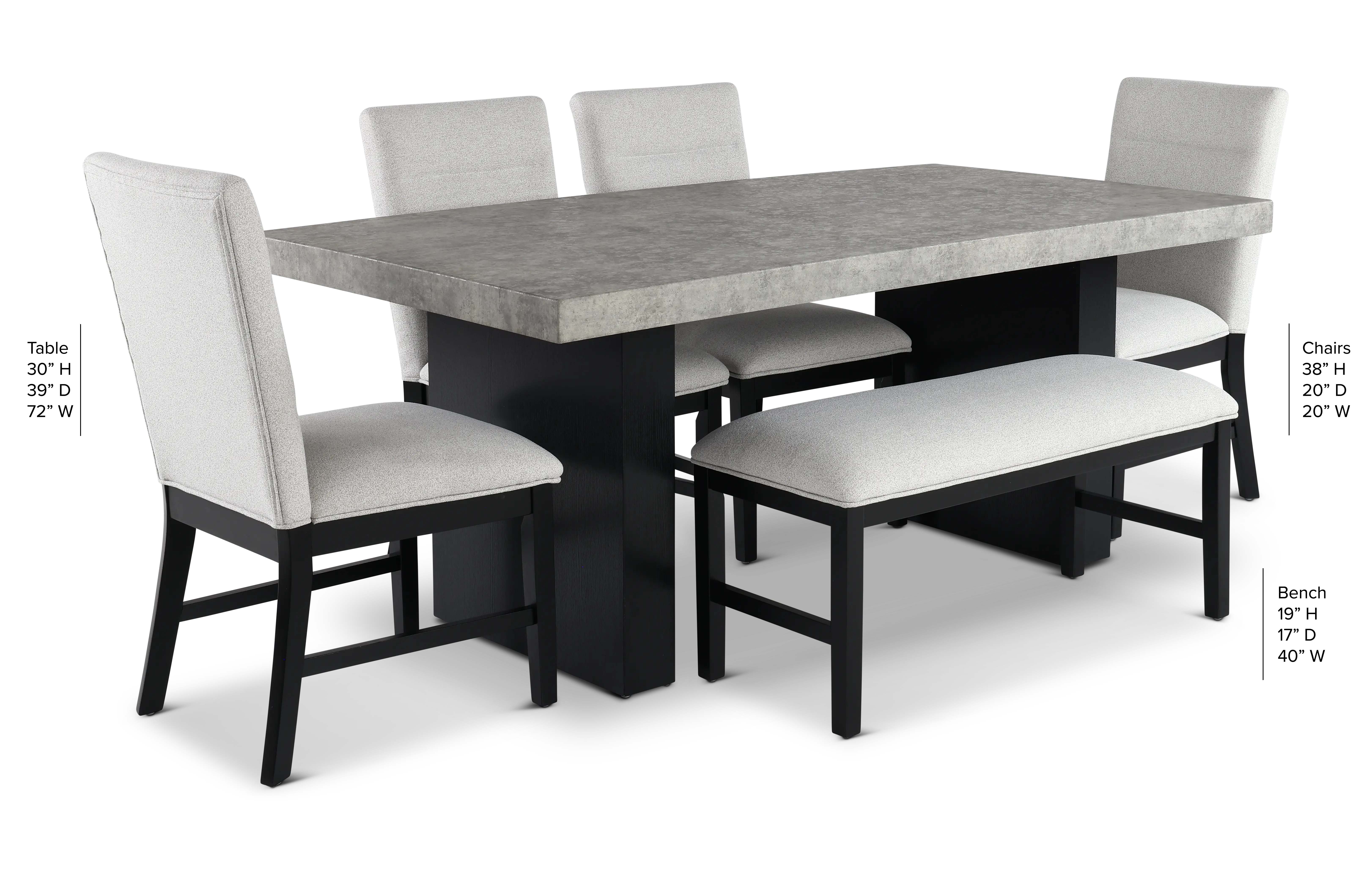 Sebastian Gray and Black 6-Piece Dining Set with Bench-3