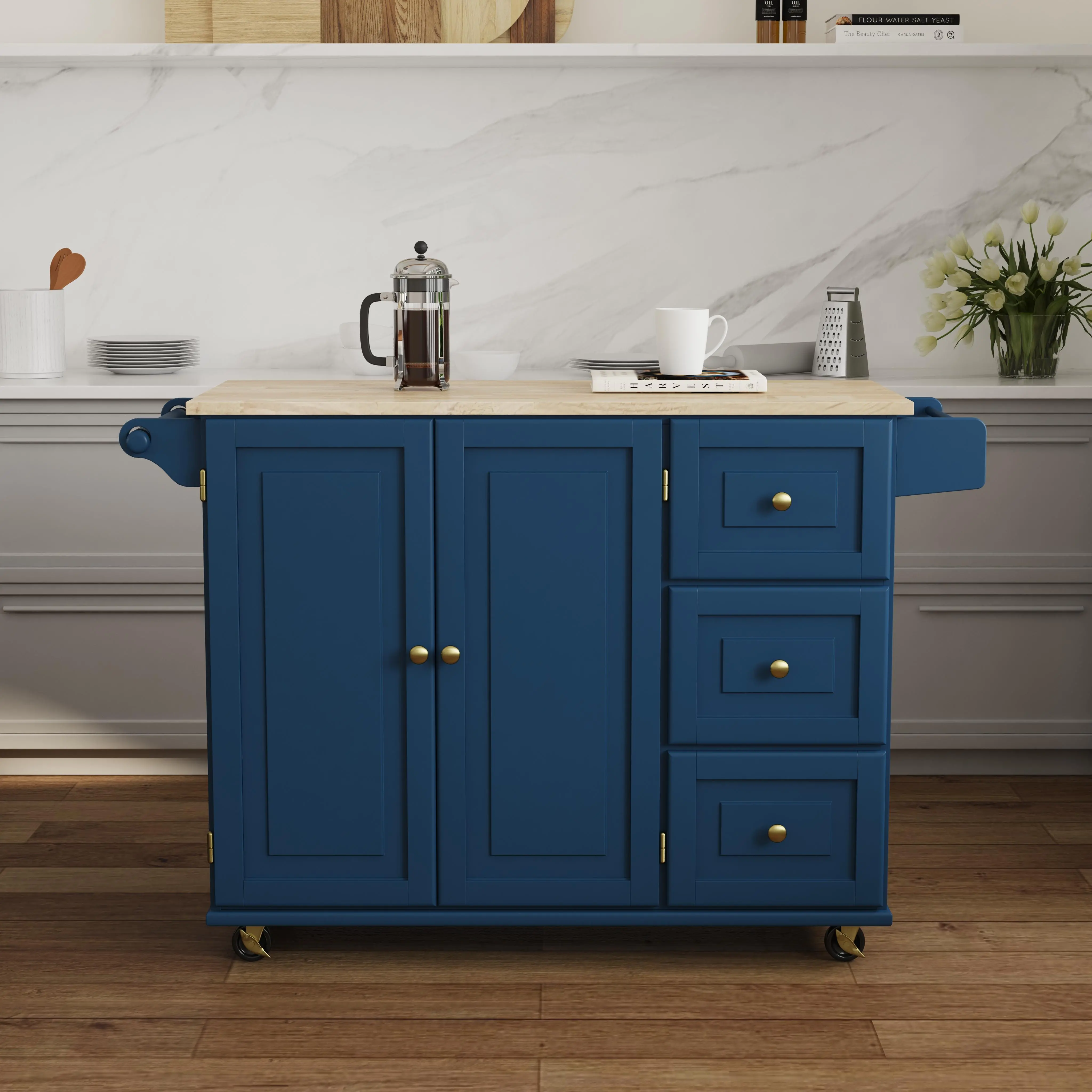 4504-95 Dolly Madison Blue Kitchen Cart with Brass Hardware-2