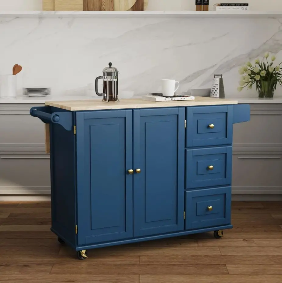 4504-95 Dolly Madison Blue Kitchen Cart with Brass Hardware-3