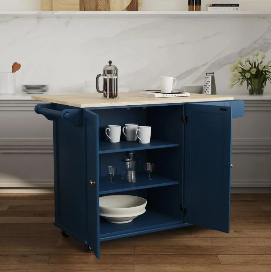 4504-95 Dolly Madison Blue Kitchen Cart with Brass Hardware-4