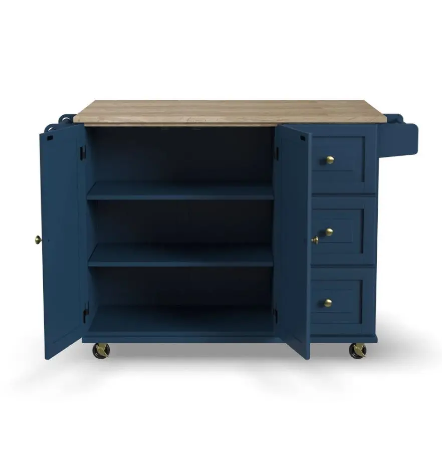 4504-95 Dolly Madison Blue Kitchen Cart with Brass Hardware-8