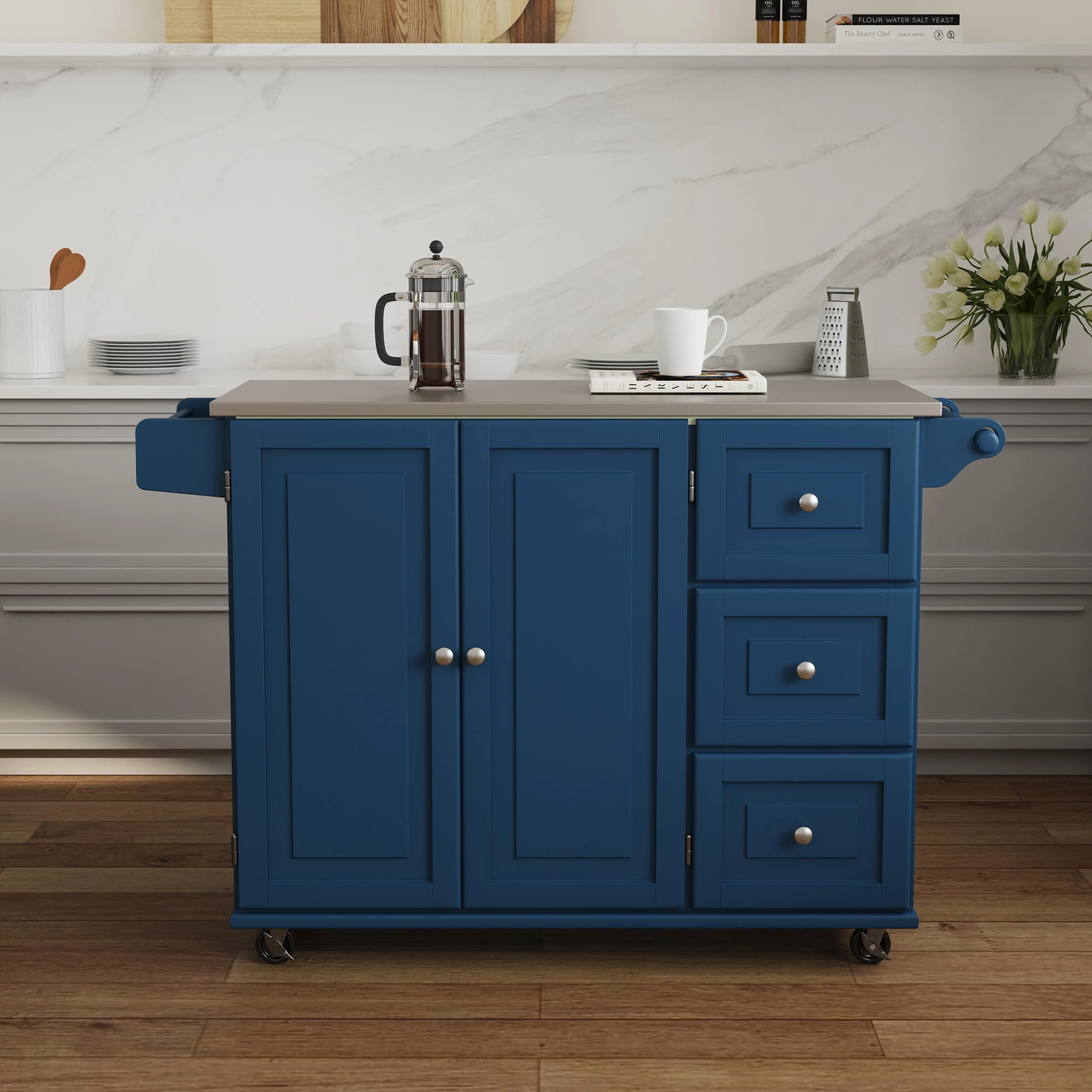 4505-95 Dolly Madison Blue Kitchen Cart with Nickel Hardware-2