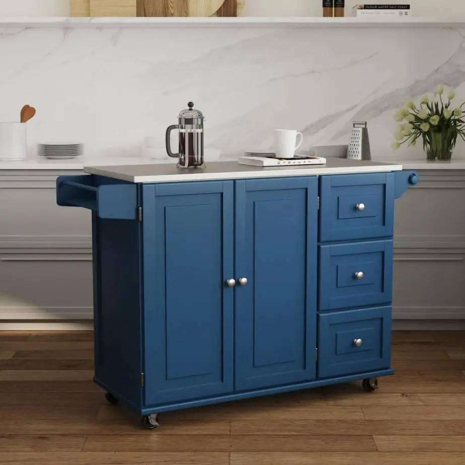4505-95 Dolly Madison Blue Kitchen Cart with Nickel Hardware-3