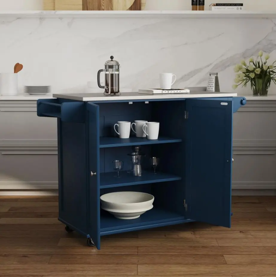 4505-95 Dolly Madison Blue Kitchen Cart with Nickel Hardware-4