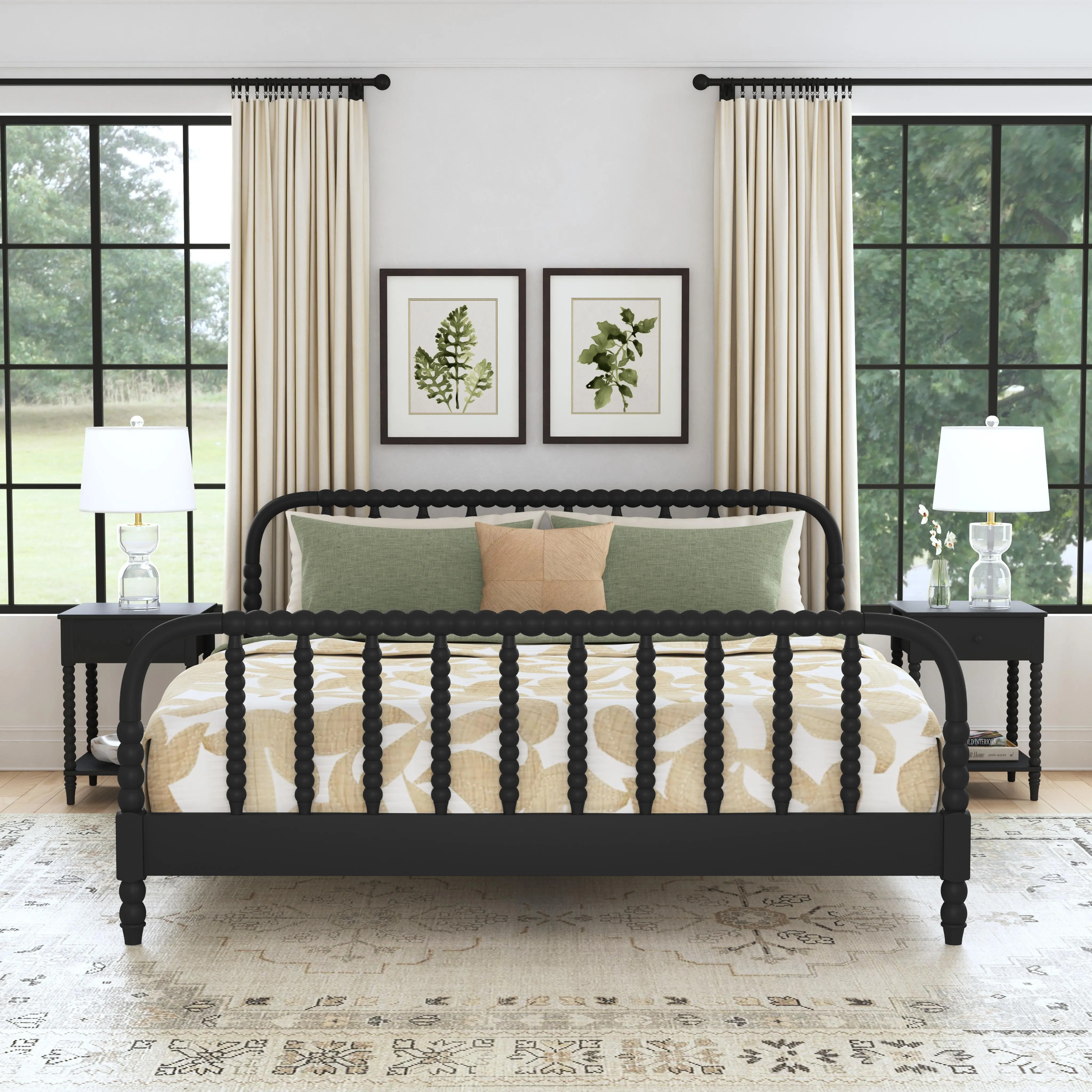 5901-6042 Spindle King Black Bed and Nightstands-1