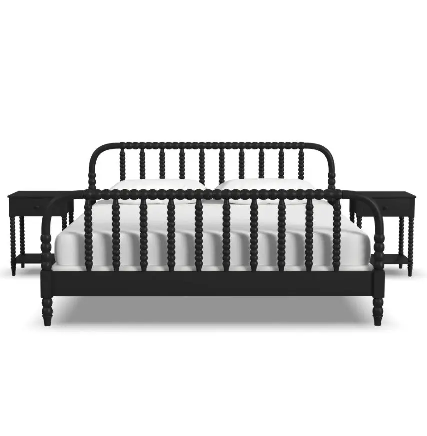 5901-6042 Spindle King Black Bed and Nightstands-6