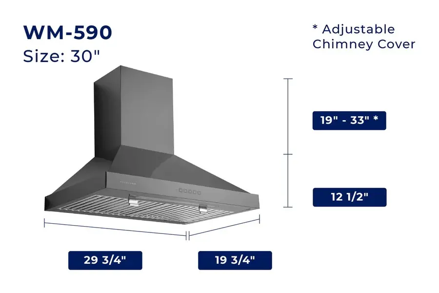 Hauslane | Chef 30 Convertible Black Stainless Steel Wall-Mounted Range Hood-8