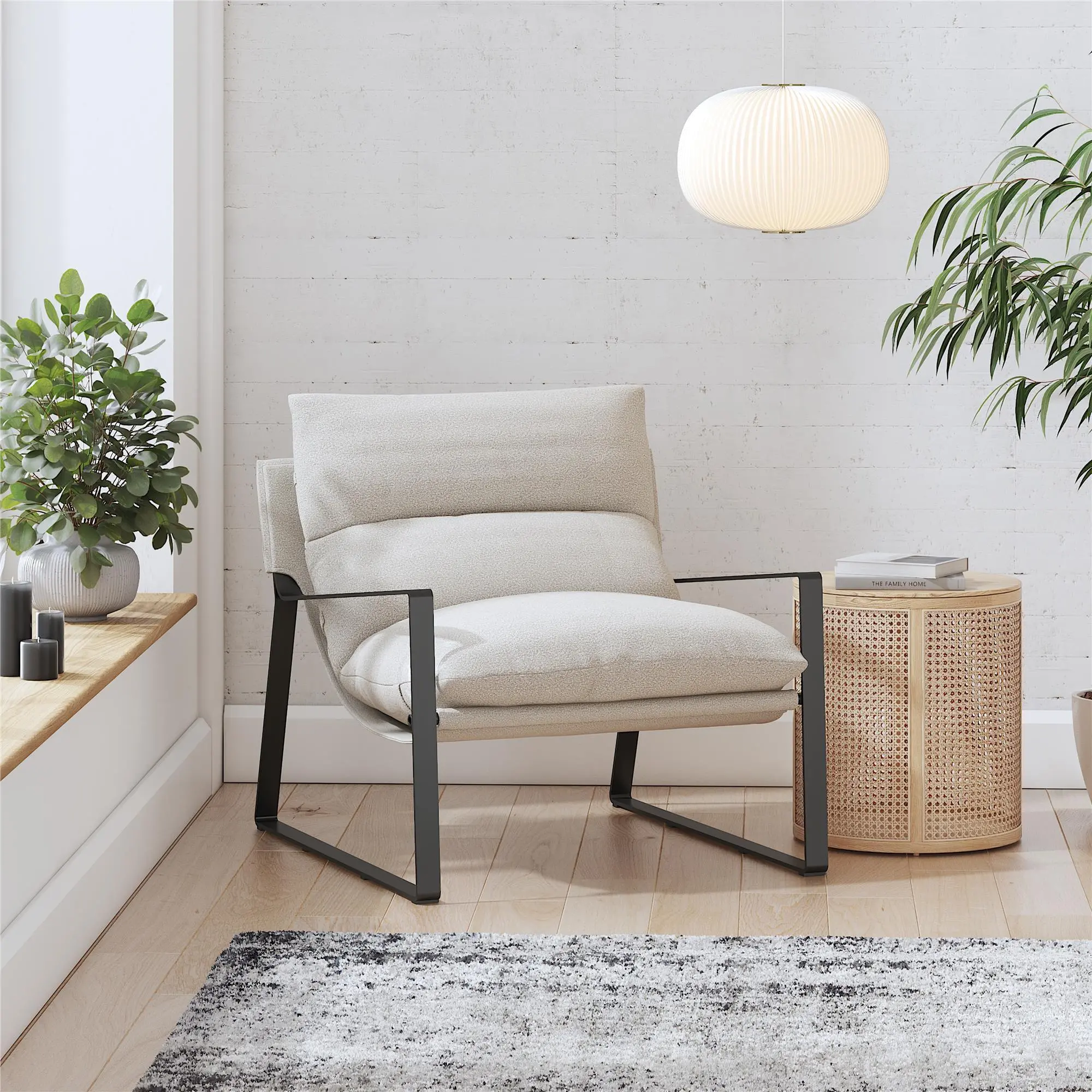 Gatsby Ivory Linen Upholstered Sling Accent Chair-2