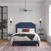 Eloise Navy Blue Chenille Upholstered Platform Queen Bed