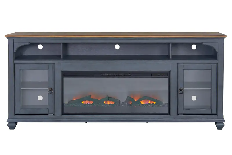 Americanas Blue Fireplace TV Stand