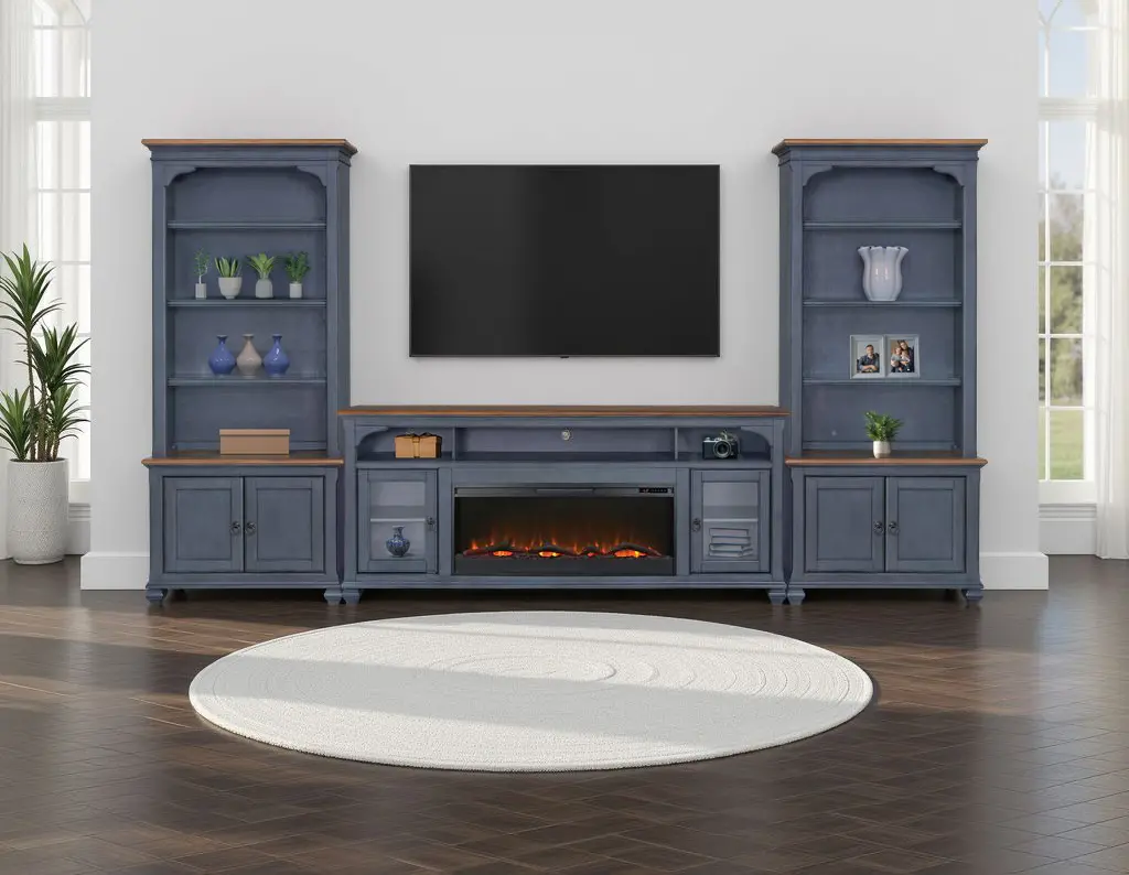 Americanas Blue Fireplace Entertainment Center-2