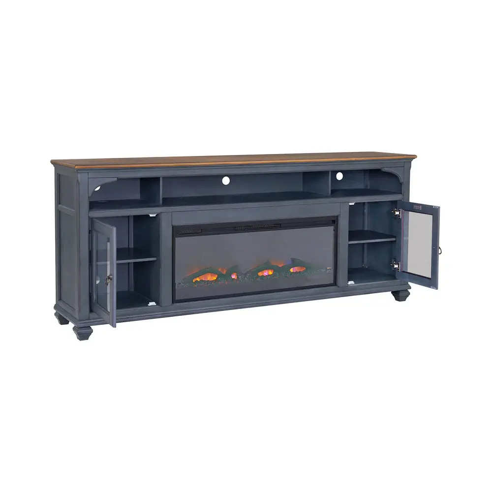 Americanas Blue Fireplace Entertainment Center-4