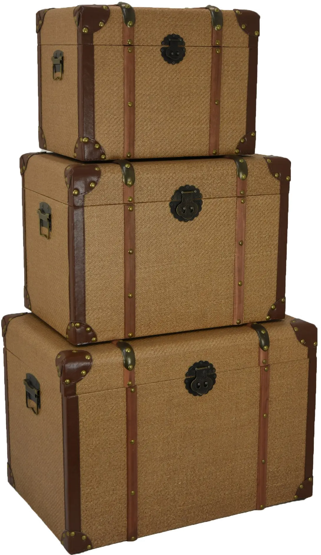Large Brown Wood and Leather Box-1