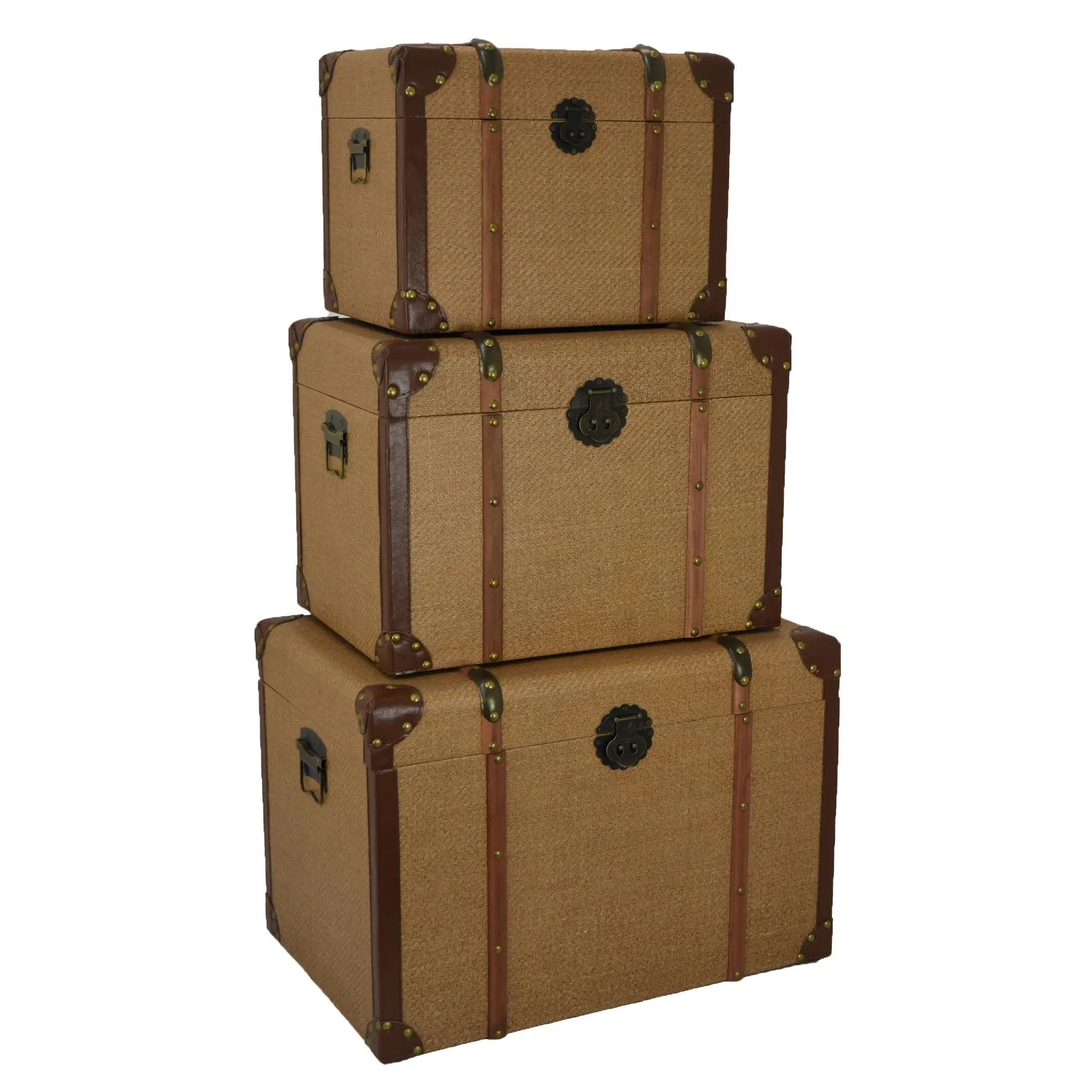 Large Brown Wood and Leather Box-2
