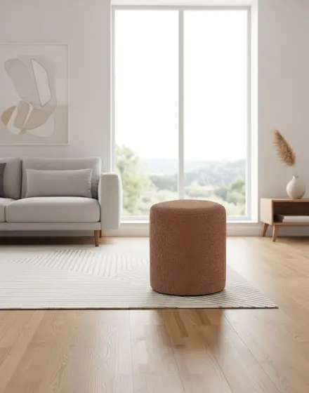 Gregg Brown Boucle Round Ottoman-2