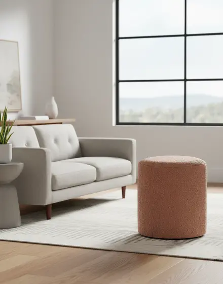 Gregg Brown Boucle Round Ottoman-5